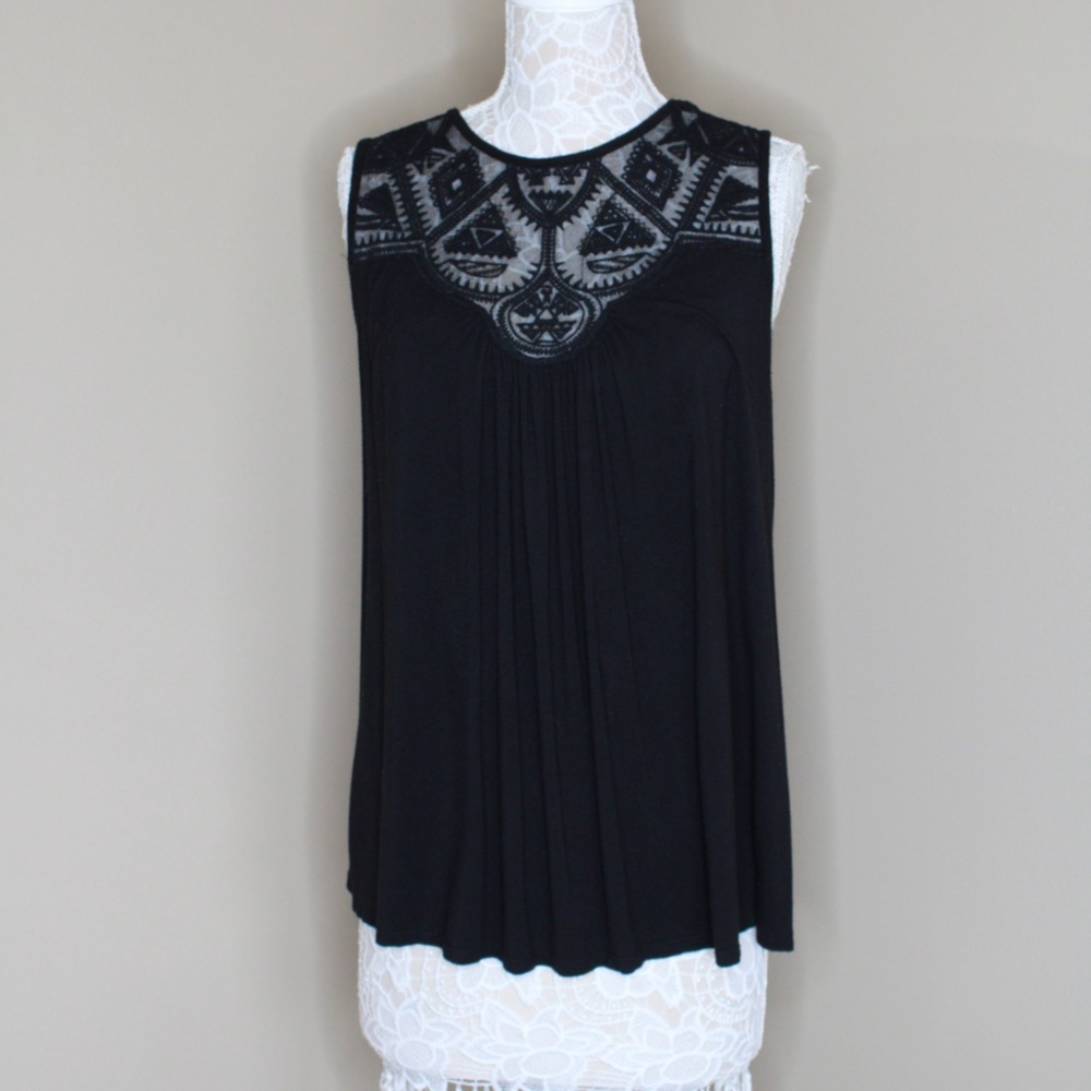 Black Tank w embroidered detail